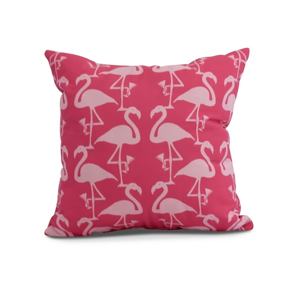 Simply Daisy, 18" x 18" Flamingo Heart Martini , Animal Print Outdoor Pillow, Pink