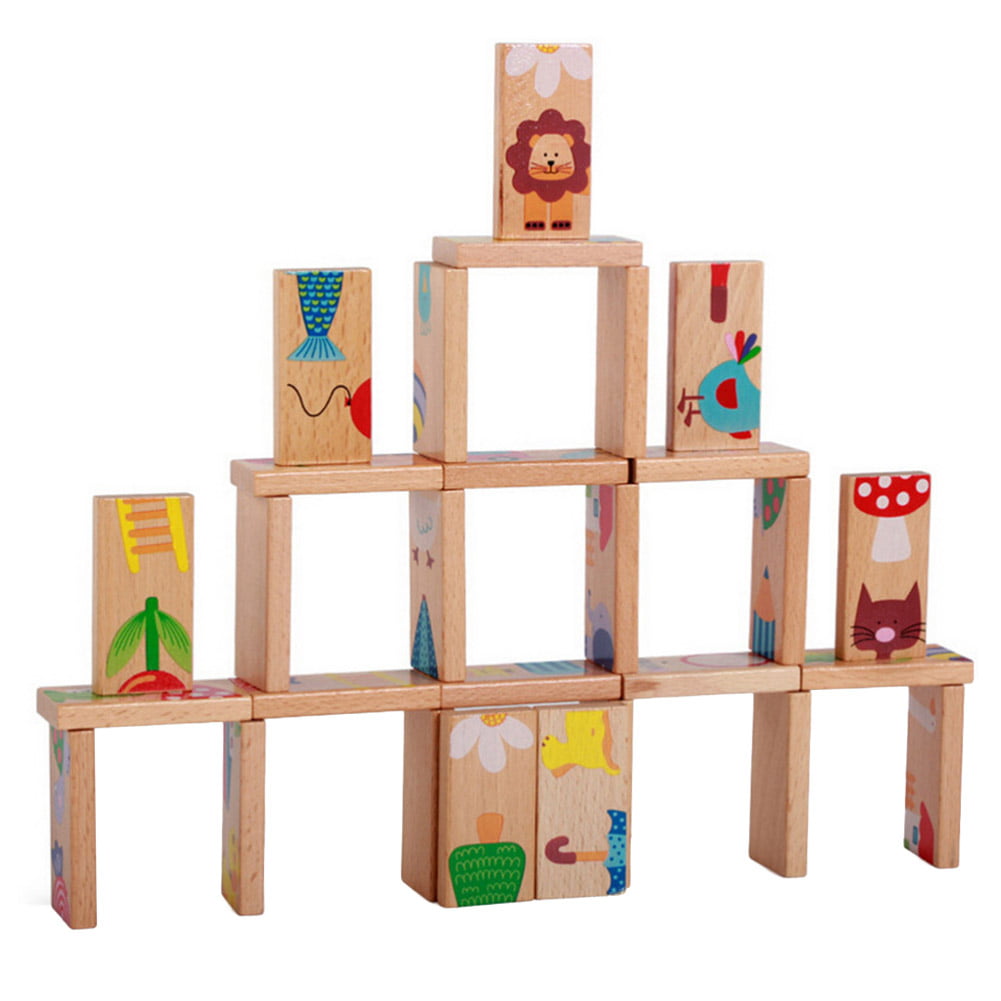 Lots Baby Children Animal Domino Building Toy Wood Blocks Educational Toys LA 