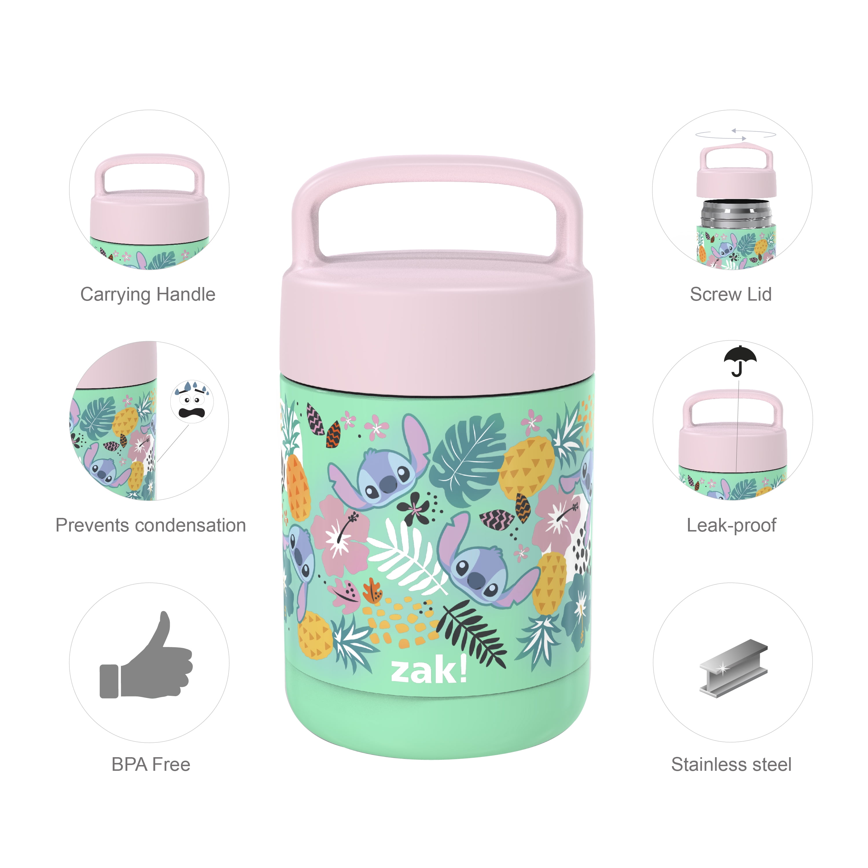 Zak Designs Kids Vacuum Insulated Stainless Steel Food Jar with Carry Handle, Thermal Container for Travel Meals and Lunch on The Go, 12 oz, Spidey