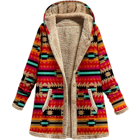 OKBOP Sweater for Women,Women Sexy Western Printing Fleece Velvet Jacket Pocket Crop Workout Long Sleeve Lapel Loose Thick Hooded Casual Winter Coat Tops Outwears Womens Cardigan