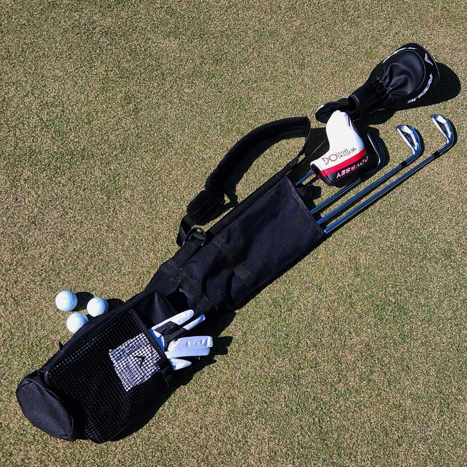 Sporting Goods Golf Sunday Bag | Black Lightweight Travel Carry Sunday Golf Bag with Cushioned Shoulder Strap for Driving Range Practice Easy Transport - for Beginners, Youth, Adult or Seniors