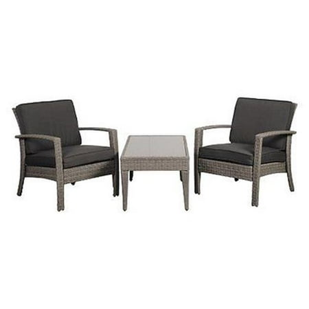 Patio Enclosures Florida PLI CORFU3-GR 3 Piece Florida Deluxe Grey Wicker Patio Conversation Set with Grey Cushions ()