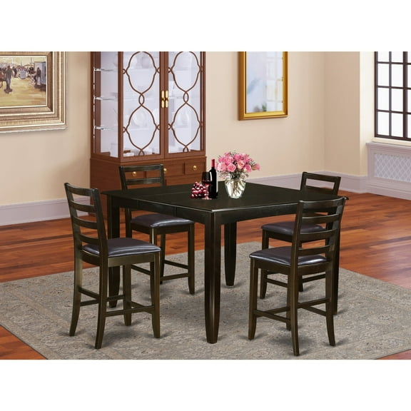 Counter Height Dining Set- Square Counter Height Table And Dining Chairs-Finish:Cappuccino,Number of Items:5,Shape:Square,Style:Leather Seat