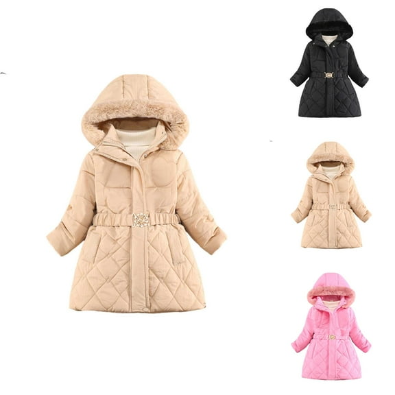 Girls Winter Clothes Girls Jacket Toddler Boys Girls Winter Coat Hooded Jacket Wear Thicken Windproof Zipper Warm Outwear