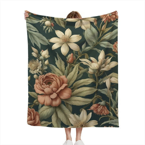 Elegant Floral Print Vintage Style Flowers Botanical Pattern Design Lightweight 50x60 Throw Blanket for Sofas, Home Decor, Travel, Lounging