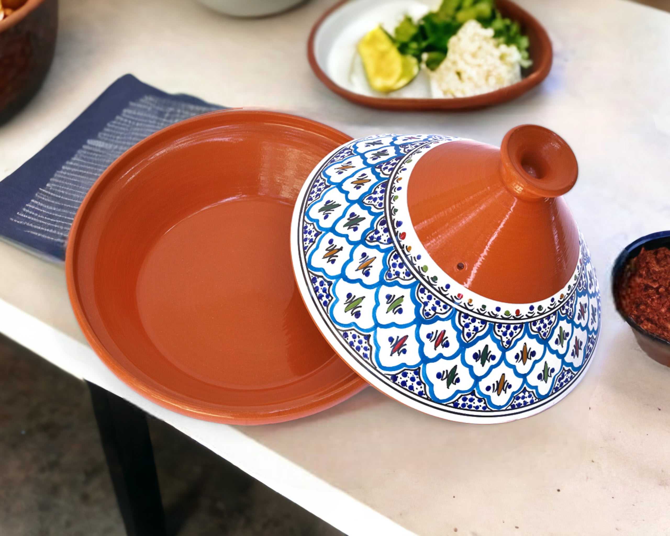 Handmade, Hand-painted Classic Red Ceramic 10 Tagine Cooking Pot