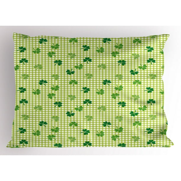 Irish Pillow Sham Retro Classical Checkered Pattern with Cute Green