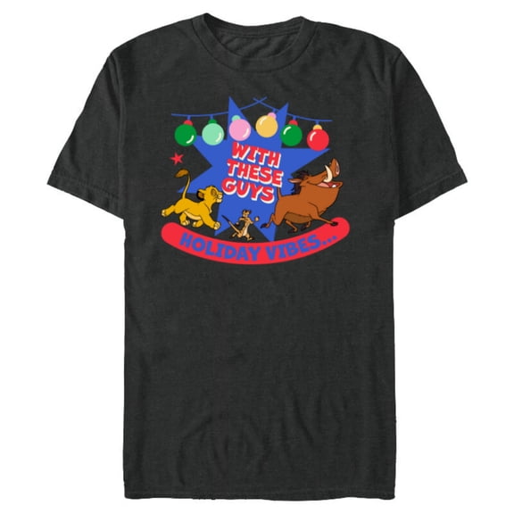 Disney The Lion King Simba Timon Pumbaa Holiday Vibes - Short Sleeve Blended T-Shirt for Adults - Customized-Dark Heather