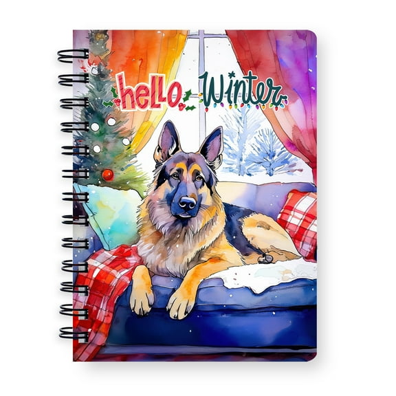 Watercolor Hello Winter German Shepherd Chill Christmas Welcome Spiral Bound Journal Alsatian Dog Lover Gifts 5x7in Spiral Notebook - 00016