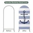 thumbnail image 4 of Blue White Striped Arch Backdrop Cover,Spandex Fitted Wedding Arch Cover,Navy Blue Beach Nautical Anchor Ocean Coastal Round Top Stand Covers for Birthday Ceremony Bridal Shower Party Decor 4x1.65 Ft, 4 of 9
