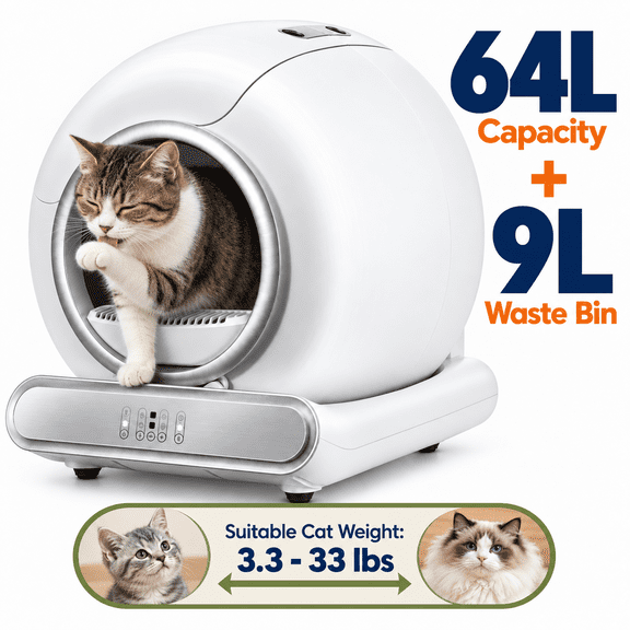 Automatic Litter Box, Self Cleaning Cat Litter Box with APP Control, 65L Large Capacity, 9L Waste Bin, 35dB Quiet, Smart Safety Sensors, Ion Deodorization for Multiple Cats