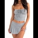thumbnail image 2 of Conjuntos de Dos Piezas de Verano para Mujer, Estilo Y2K, para Salir, con Top Corto Fruncido y Lazo, y Falda Minifalda Plisada de Tiro Bajo. Gris S, 2 of 7