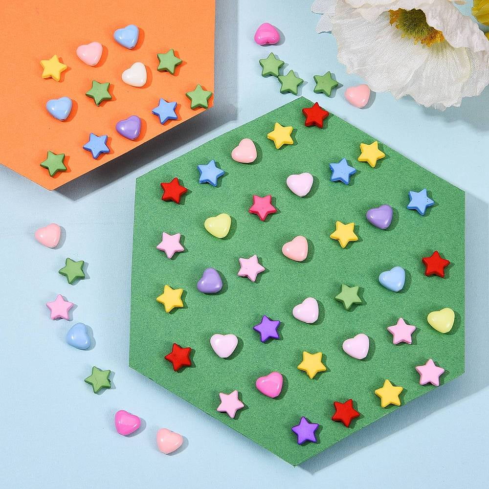 1Box 1500Pcs 15 Style Opaque Acrylic Beads Heart & Star Mixed Color 100pcs/styleDIY