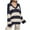 Blue, variant on Women's Multicolor Striped V-Neck Long Sleeve Cable Knit Loose Fit Sweater Top