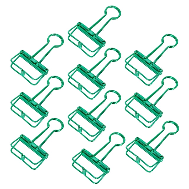 10 sujetadores metálicos dorados de 32mm, diseño creativo con perforaciones, ideal para organizar documentos y papelería, en tono verde menta, paquete de 10 piezas.