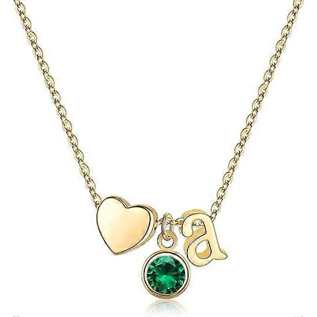 Girls initial birthstone necklace, gold plated heart initial necklace, birthstone necklace, heart initial birthstone pendant necklace, birthstone neck