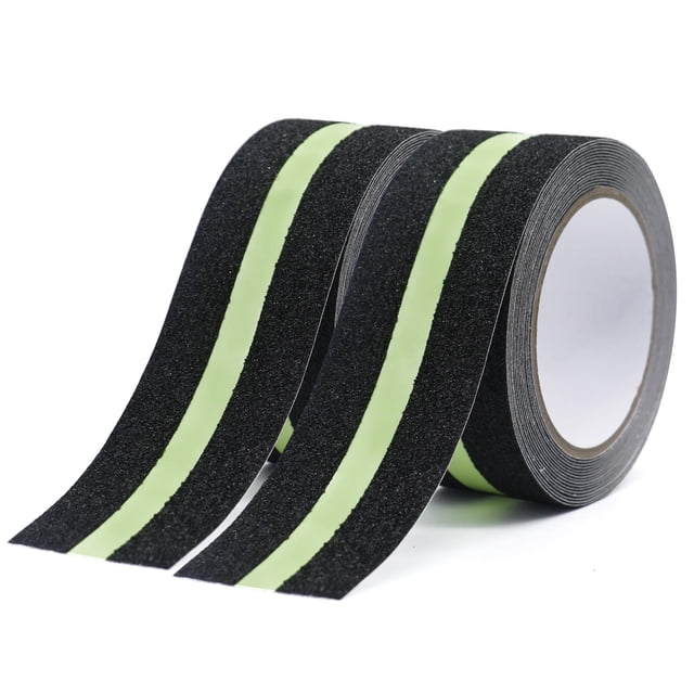 BOMEI PACK 2 rollos Cinta Antiderrapante, 5cm x 5m Cinta Luminosa de Advertencia de Seguridad, Cinta de Tracción Profesional Antideslizante que Brilla en la Oscuridad