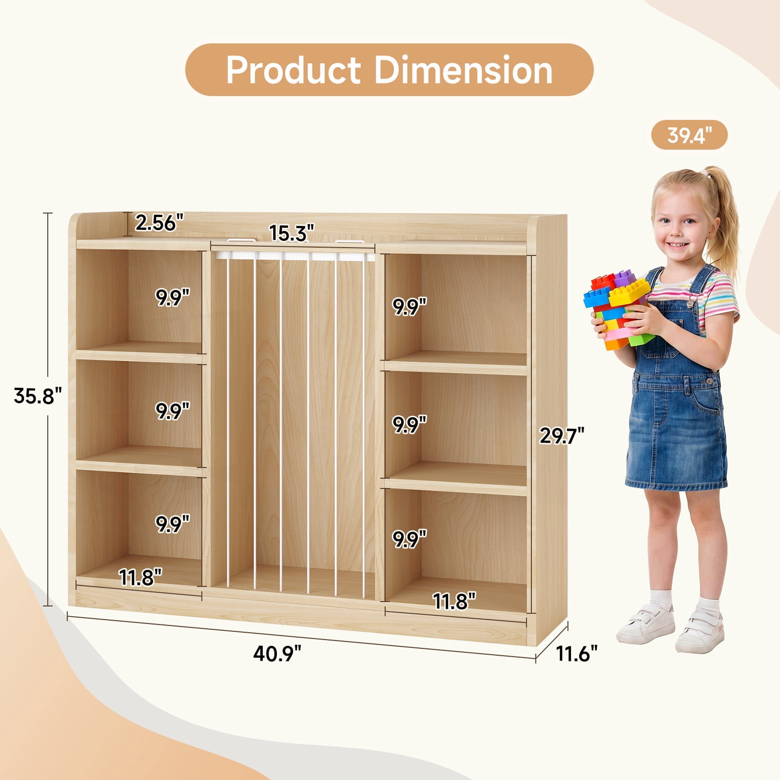 ROGALIS Book Shelf for Kid Room with 8 Storage Cubbies, Toddler Stuffed Animal Toy Storage Organizer