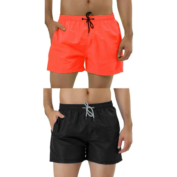 NOMADIC NOOK Men's Solid Summer Drawstring Waist Lightweight Swimming Trunks 2 Pack