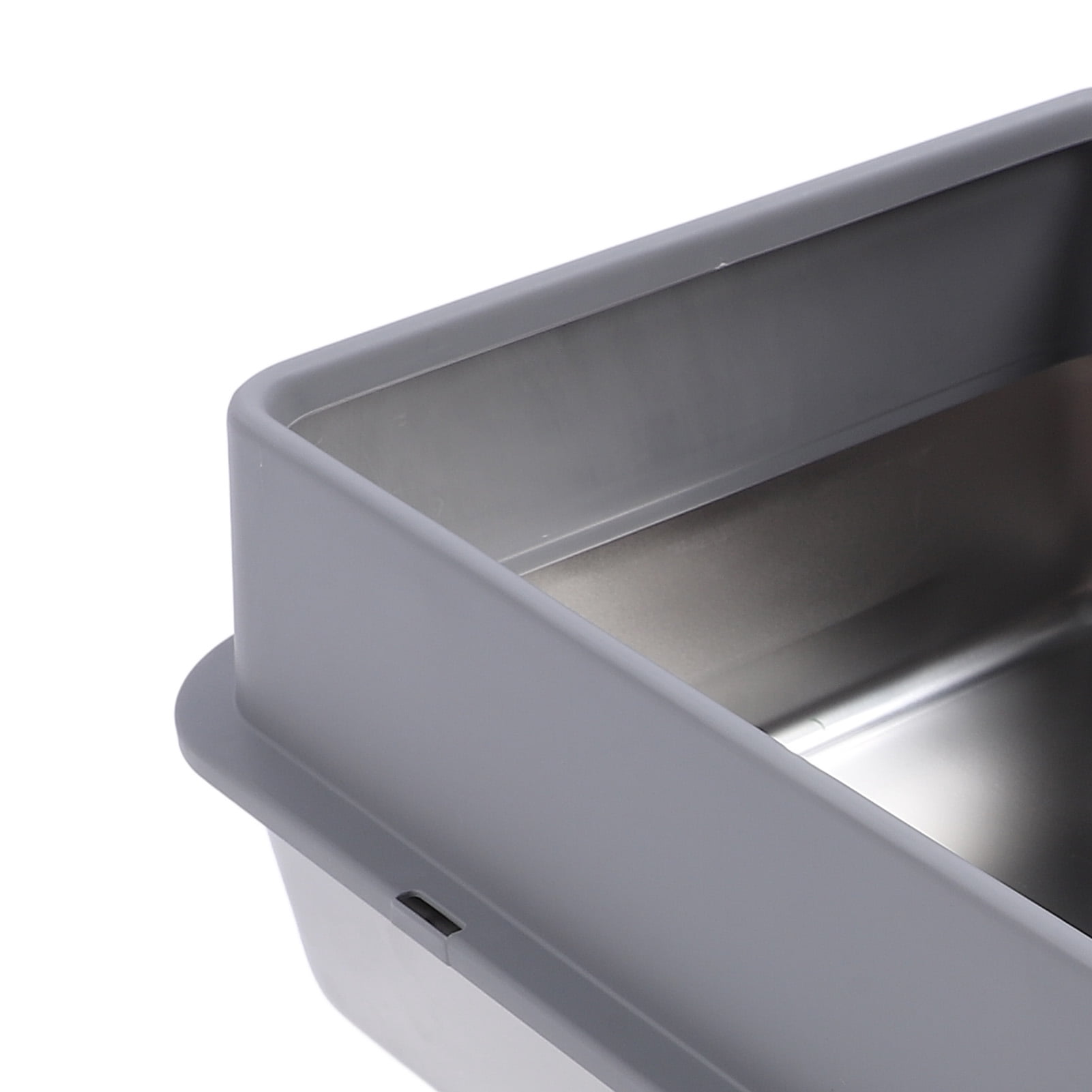 BOKYAN Large Metal Cat Litter Box Stainless Steel High Sided Anti Splashing Kitty Tray with Pedal Filter Dark Grey 20 inches / 51 cm