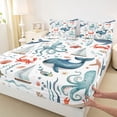 thumbnail image 3 of Homewish Cartoon Whale Octupus Bed Sheets for Kids, Kawaii Marine Sealife King Sheets, Cute Funny Crab Sheet Set, Breathable Home Decor, 4 Pieces, 3 of 7