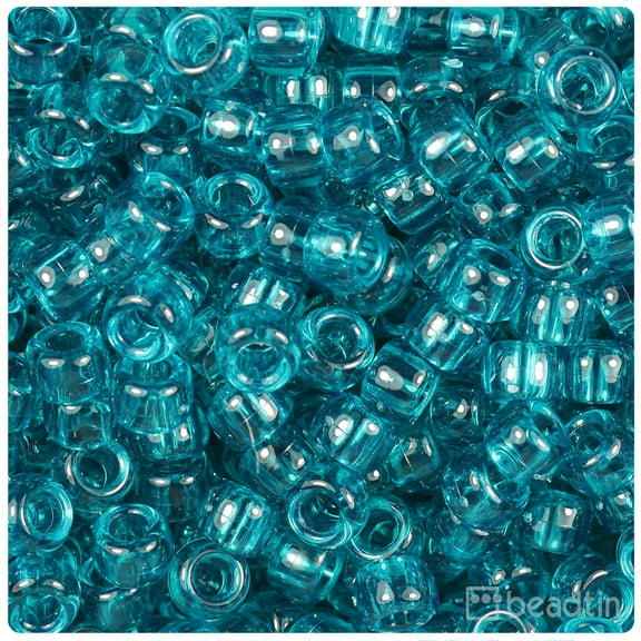 BeadTin Teal Transparent 9mm Barrel Pony Beads (500pc)