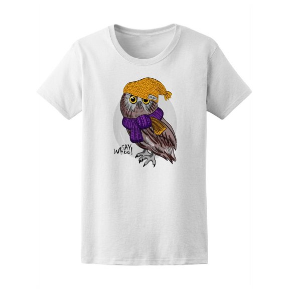Owl With Yellow Knitted Hat T-Shirt Women -Image by Shutterstock, Female Small