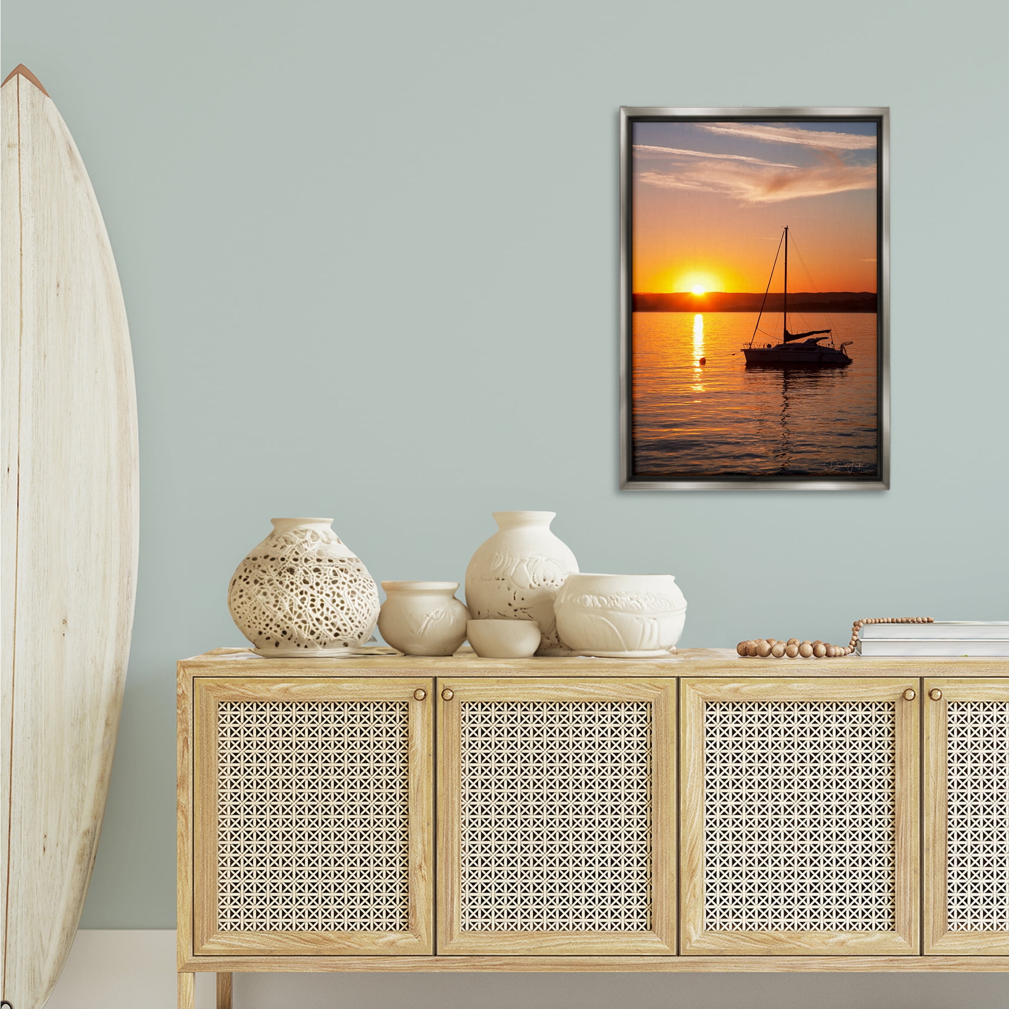 Stupell Industries Boat Ride at Sunset Landscape Photography Gray Floater Framed Canvas Art Print Wall Art, 21 x 31