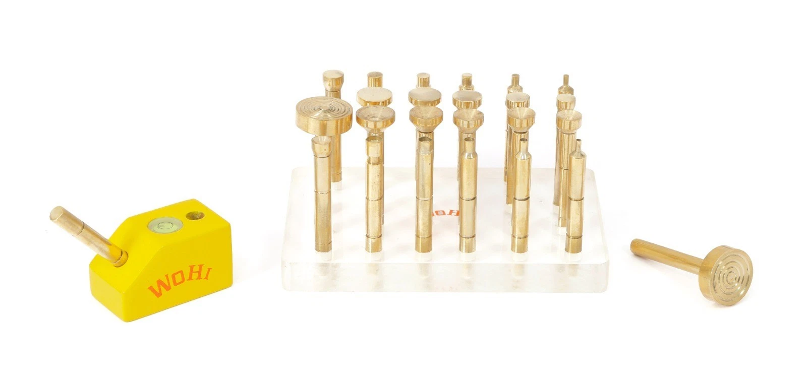 Wohi Innovations 23-Piece Brass Dopstick Set – 11 Flat, 11 Cone & 1 Target Dop for Gemstone Faceting | 6mm x 50mm Solid Brass Lapidary Tools