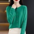 thumbnail image 1 of Baberdicy Haut en Tricot Uni pour Femme, Cardigan à Col Rond Ouvert à l'Avant, Cardigan Uni à Col Rond, Chandail en Tricot Décontracté, Haut de Tous les Jours Vert G, 1 of 5