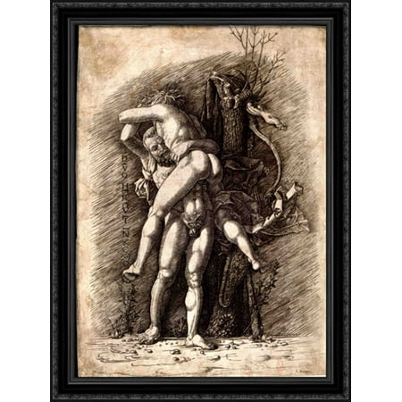 Hercules and Antaeus 28x38 Large Black Ornate Wood Framed Canvas Art by Andrea Mantegna