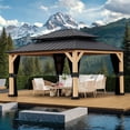thumbnail image 3 of 13' x 11' Wood Hardtop Gazebo with Double Steel Roof, 3 of 6