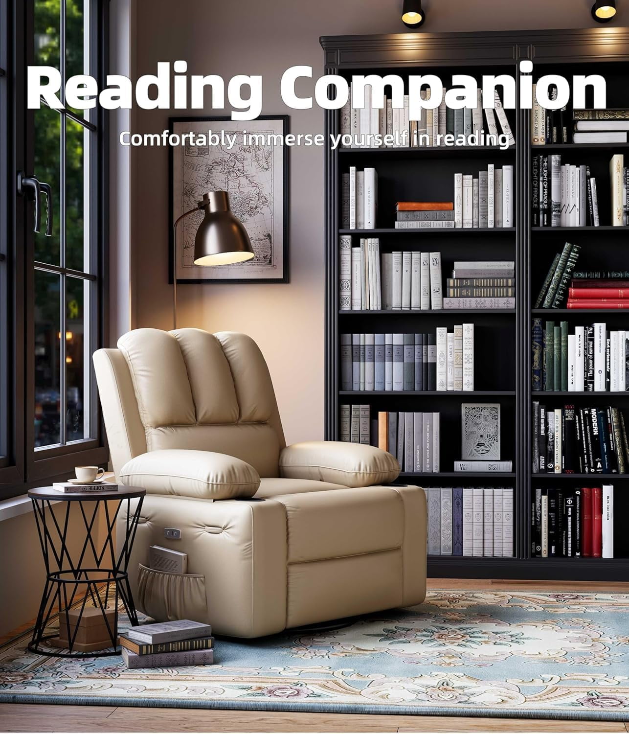 Oversized Electric Power Recliner Chair with Heat & Massage - 360° Swivel Rocker Recliner for Living Room, PU Leather Recliner with 1.5X Sponge Filling, 22" Large Seat Lazyboy Style.