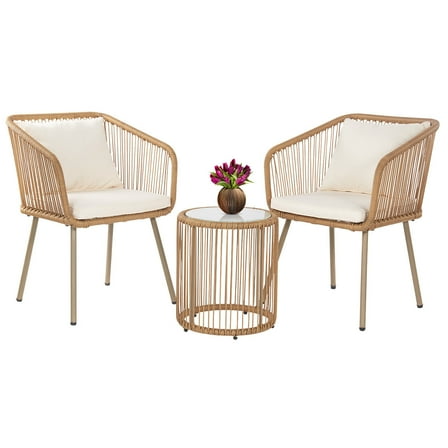 ZOPan 3 Piece Patio Furniture Set Outdoor Wicker Patio Chairs All Weather PE BistroSet