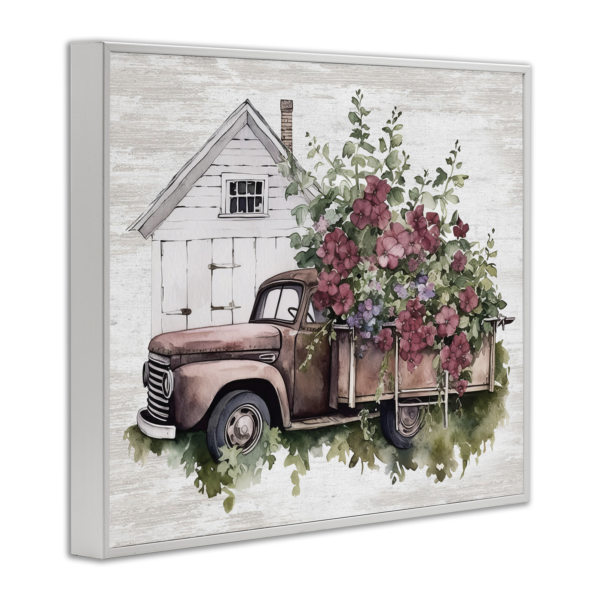 Stupell Industries Burgundy Flowers Truck Transportation Painting White Framed Art Print Wall Art, 20 x 16