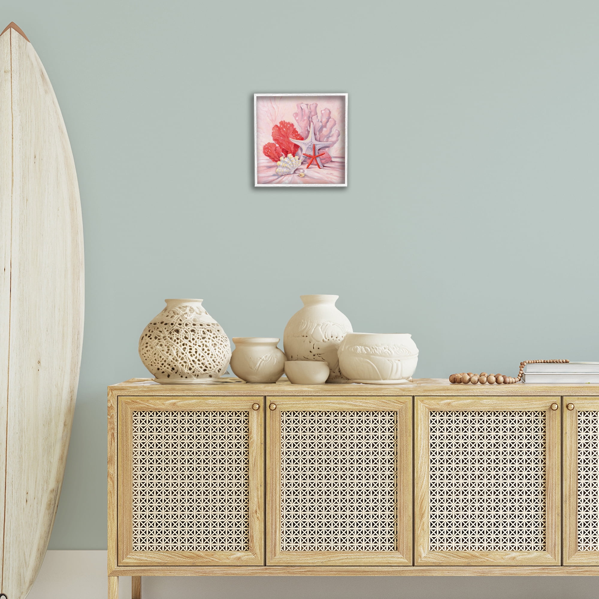 Stupell Industries Pink Gathered Sea Life Animals & Insects Painting White Framed Art Print Wall Art, 12 x 12
