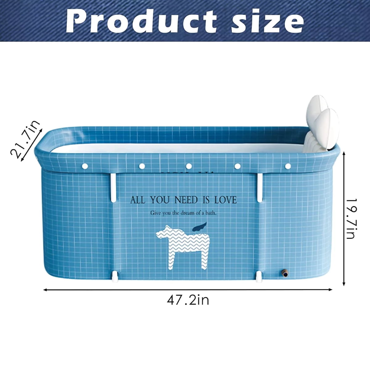 JOJOLAM 47 in Foldable Bathtub, Soaking Bath Tub for Adults or Kids, Efficiently Maintaining Temperature, Light Blue