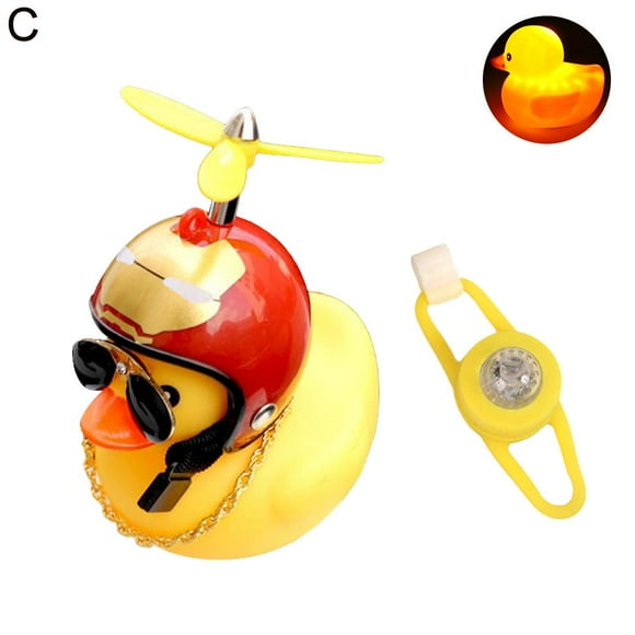 Masked man vibration light + fixing belt - bicycle style little yellow duck car ornaments on the car Douyin same social network celebrity helmet motorcycle outer wind-breaking duck car dec