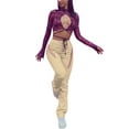 thumbnail image 1 of Qiylii Women Solid Color Leather Pants Bandage Hollow High Waist Straight Pants, 1 of 4