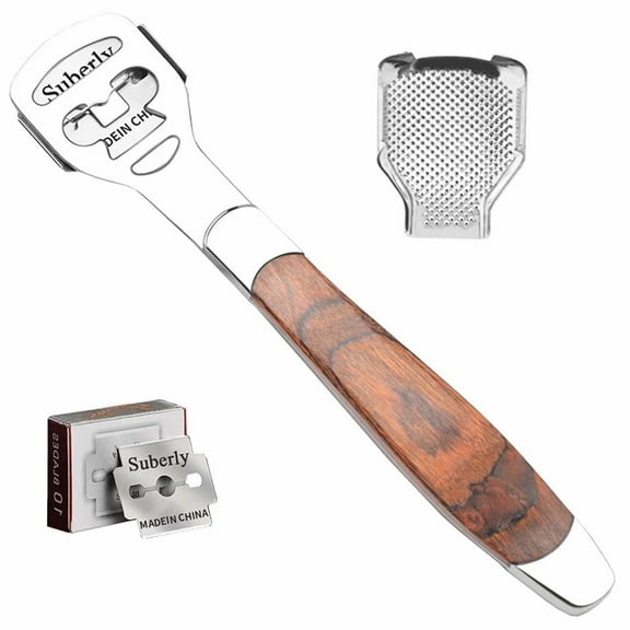 Callus Remover for Feet, 10 Replacement Slices Blades,Stainless Steel Callus Shaver for Hand Feet,Wood Handle Stainless Steel Dead Hard Skin Remover Tools