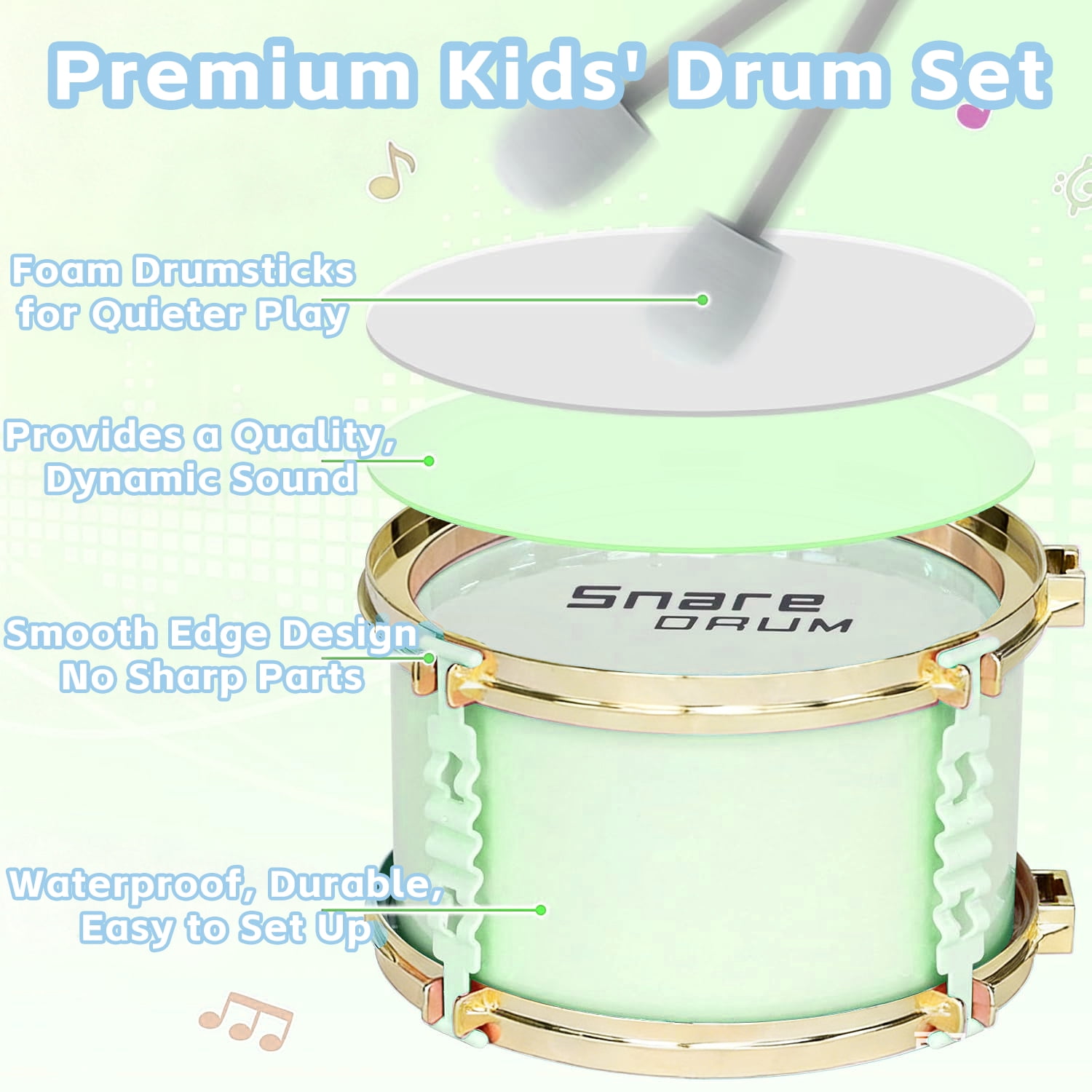 Aijohnny Toddler Light Jazz Drum Set, Musical Kid Drum Set with Stool, Pedal & Drumsticks, Birthday Gifts for Kids 1-3 3-5 5-8 Years Old