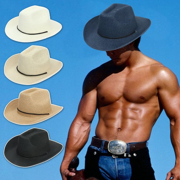 Hot Sales Under $5 Khaki Cowboy Cowgirl Hats for Women Men GIJNRIUIUA Male Summer Western Cowboy Hat Solid Weave Hat Bucket Hats