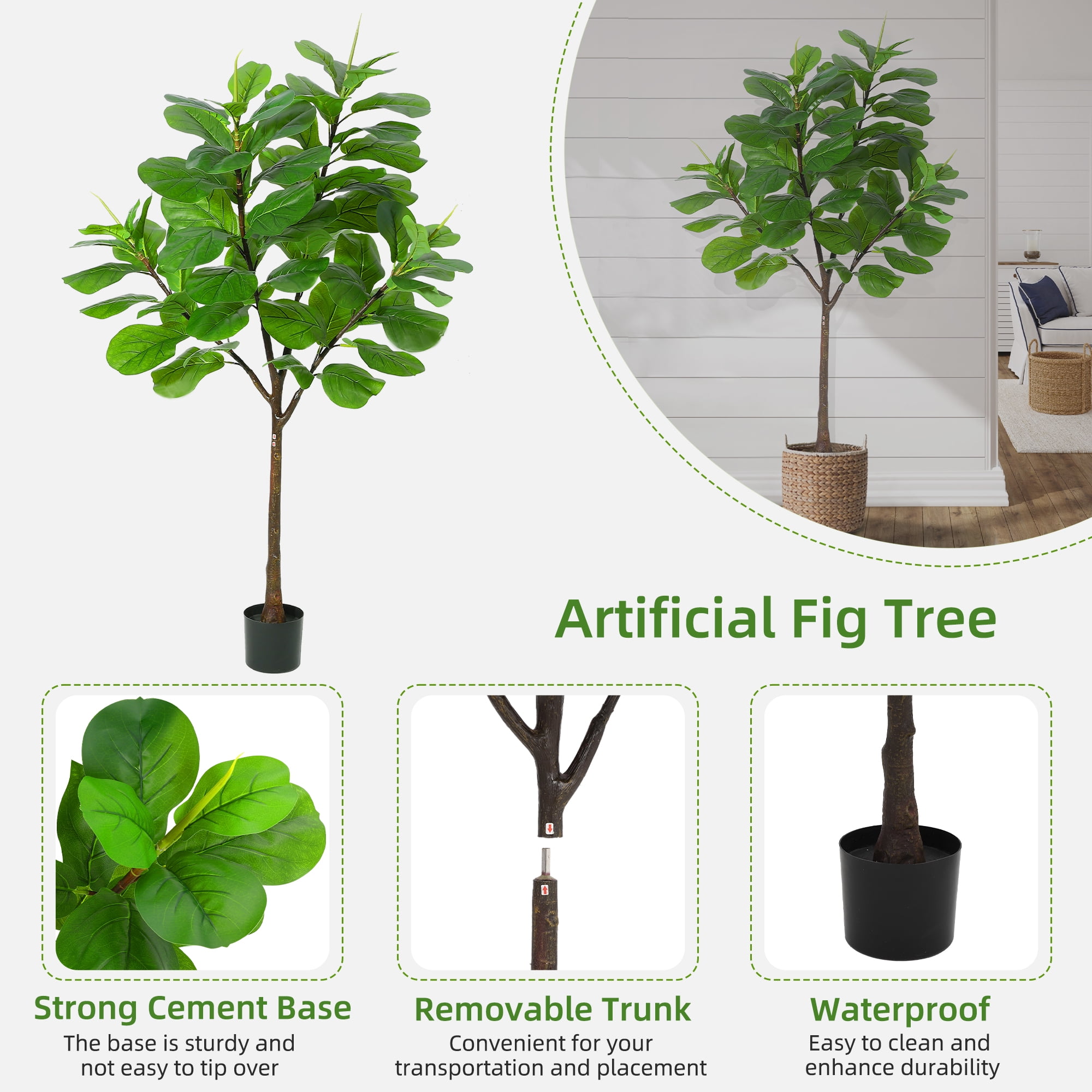 Artificial Fiddle Leaf Fig Tree,6ft Potted Ficus Lyrata Faux Plant with Dried Moss,Modern Artificial Tree with 86 Fiddle Leaves for Indoor House Home Office Housewarming Porch