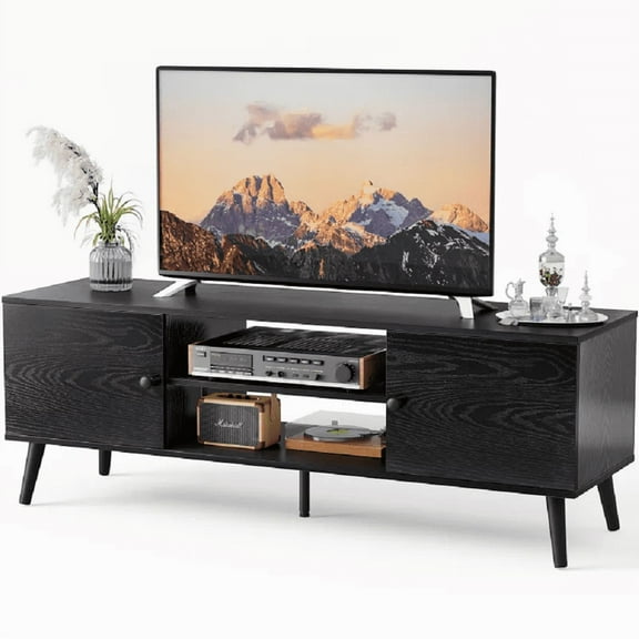 OCHAP TV Stand Cabinet Store Cabinets for 55'' TV, Wooden Furniture for Home Living Room, Office, Black