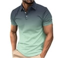 thumbnail image 2 of Zylanna Men's Button Polo Shirts Tee, Gradient Color Short Sleeve Summer Turndown Collar Casual Pullover for Men Green Size 2XL, 2 of 5