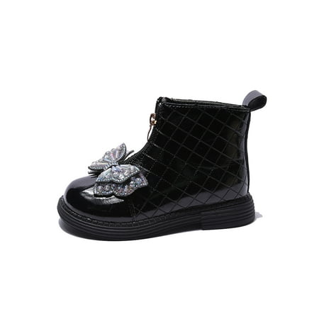 

Harsuny Kids Boot Bow Knot Ankle Boots Zipper Booties School Casual Comfort Dress Bootie Warm Lined Princess Shoes Black 13C