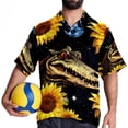 thumbnail image 4 of Crocodile Starry Sky Sunflower Men's Short Sleeve Hawaiian Shirt Button Down Poplin Beach Casual Printed Unisex Summer Tops, 4 of 6