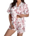 thumbnail image 2 of Pyjama pour Femmes en Satin de Soie à Imprimé Graphique, Mignon, Tenue de Nuit, Boutons, Hauts à Manches Courtes, Ensembles de Shorts, 2 of 5