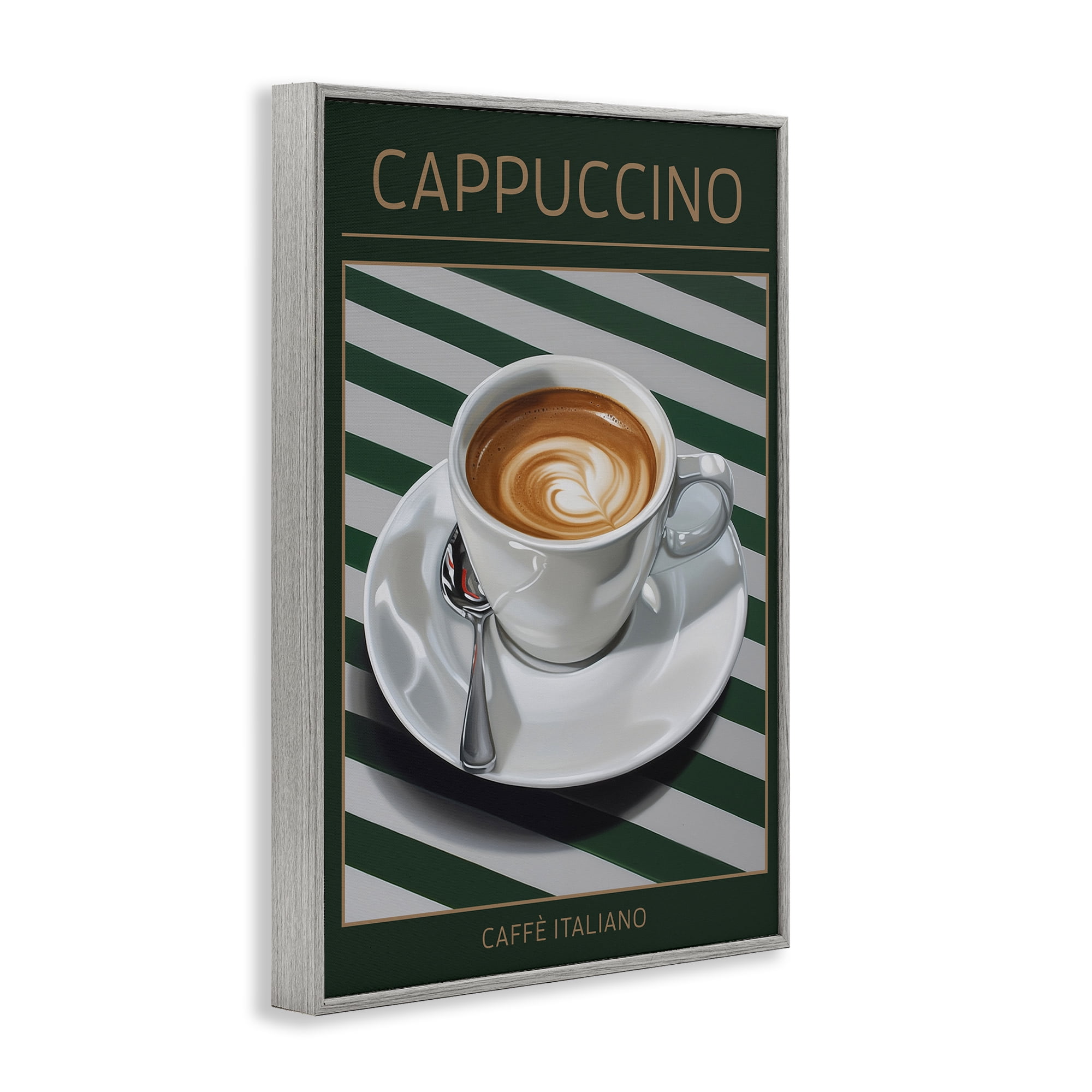 Stupell Industries Cappuccino Coffee over Stripes Gray Framed Giclee Art, design by Andreas Magnusson