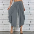 thumbnail image 2 of Womens Summer Cropped Palazzo Wide Leg Pants Lace Trim Trouser Comfort Solid Flowy Elastic Waist Boho Hippie Pants, 2 of 5